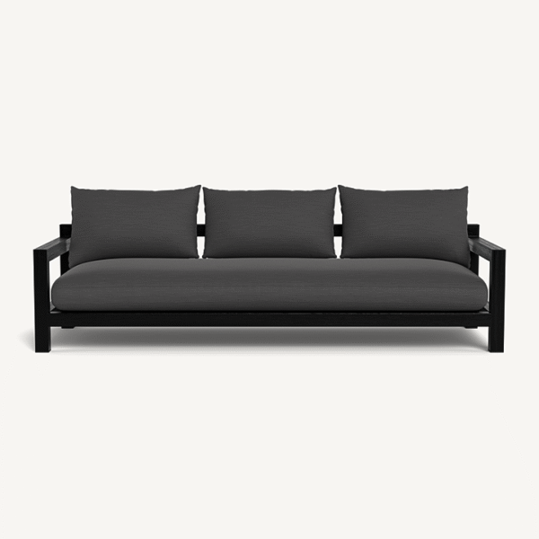 “Pacific Teak 3 Seat Sofa by Harbour – modern outdoor three-seater with solid teak frame and deep performance cushions”