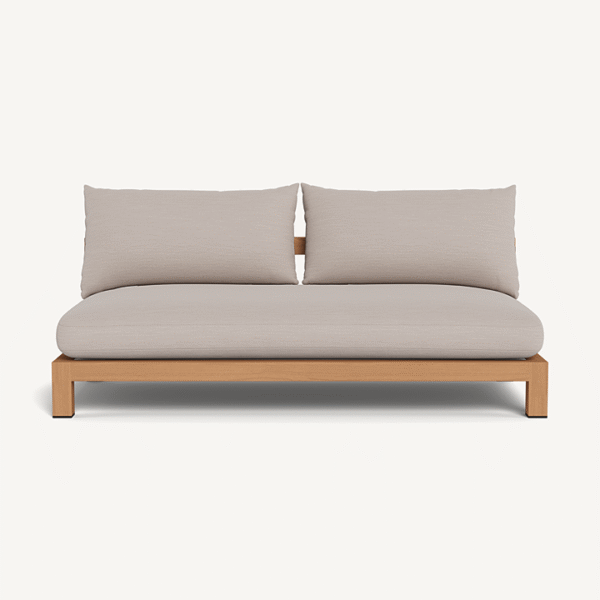 “Pacific Teak 2 Seat Armless Sofa by Harbour – modern outdoor teak loveseat with minimalist design”
