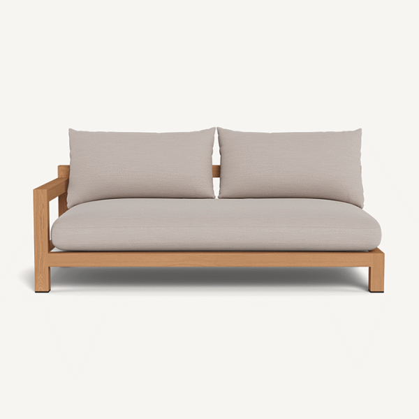 “Side angle view of Pacific Teak 2 Seat Sofa – sleek outdoor seating with premium teak craftsmanship”