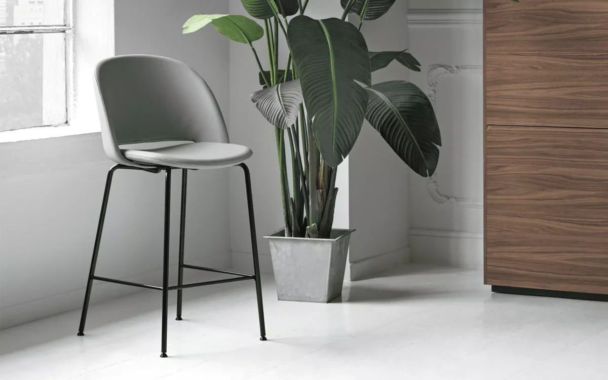 Polo Footstool Lined by Bontempi in Royal Oak, MI featuring a sleek metal frame and upholstered seat in premium fabric.