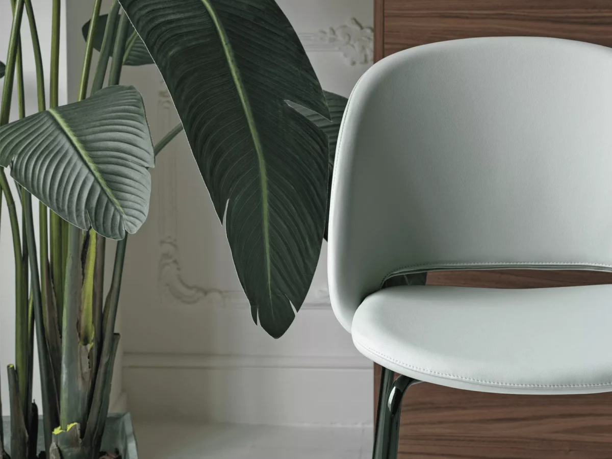 Polo Footstool Lined by Bontempi in Royal Oak, MI featuring a sleek metal frame and upholstered seat in premium fabric.
