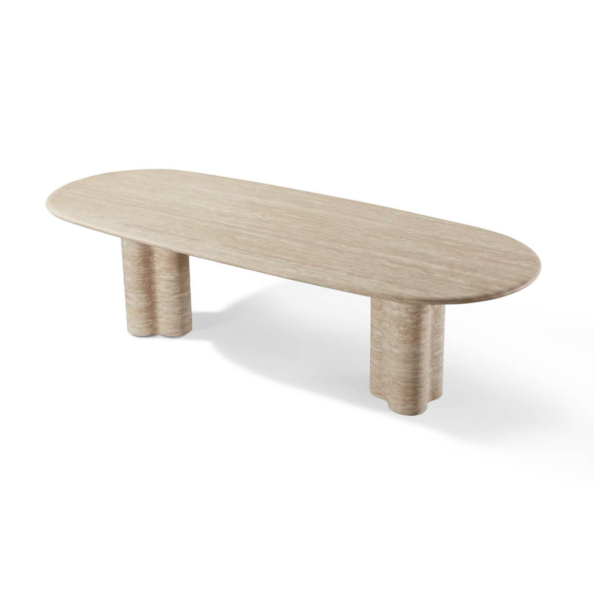 “Harbour Porto travertine dining table – 108 inch pill design with smooth stone-look surface”