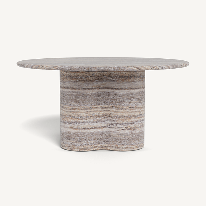 “Porto Travertine Round Dining Table 60" by Harbour – sculptural stone centerpiece with natural travertine finish”