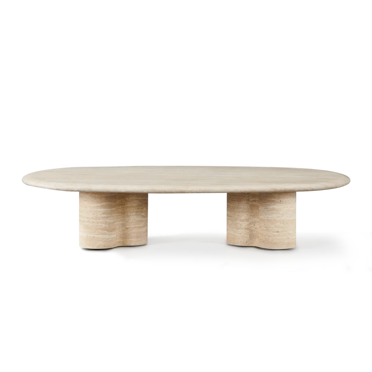 “Contemporary travertine coffee table – Porto Pill shape with sleek proportions by Harbour”