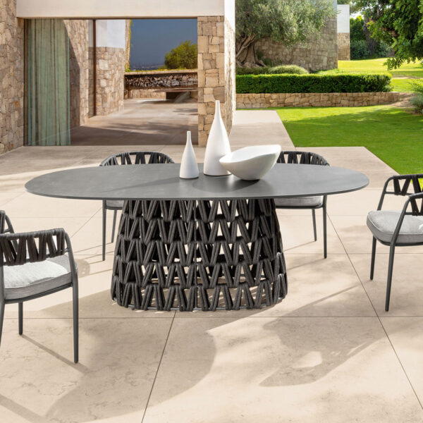 Swipe Dining Table 220×110 by Talenti – sleek rectangular outdoor table with bold sculptural base and modern style
