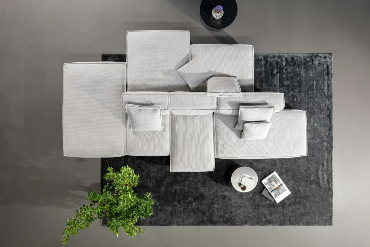 “Bonaldo Peanut B. designer bench with curved silhouette in Birmingham Michigan showroom”