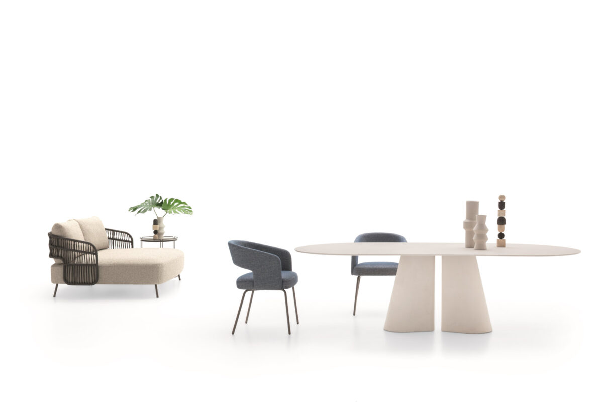 “Ditre Italia Pillar Outdoor table – contemporary patio table featuring sculptural pedestal and minimalist design”