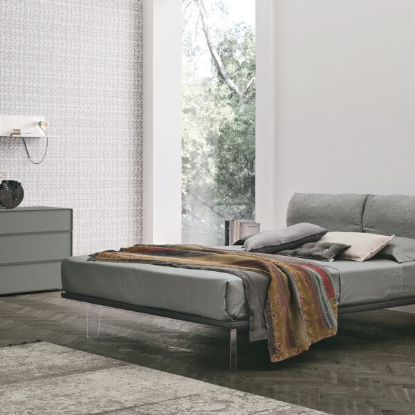 “Piuma bed by Tomasella – modern Italian bed with soft upholstered headboard and minimalist frame design”