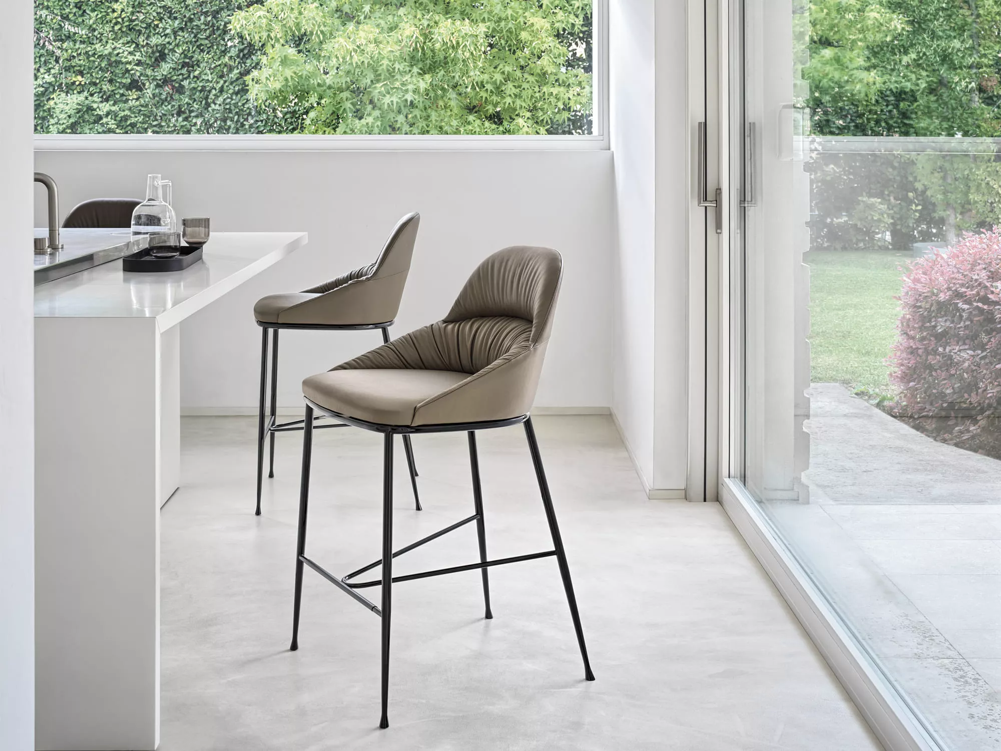 Queen Footstool by Bontempi in Royal Oak, MI featuring a sleek metal frame and plush upholstery.