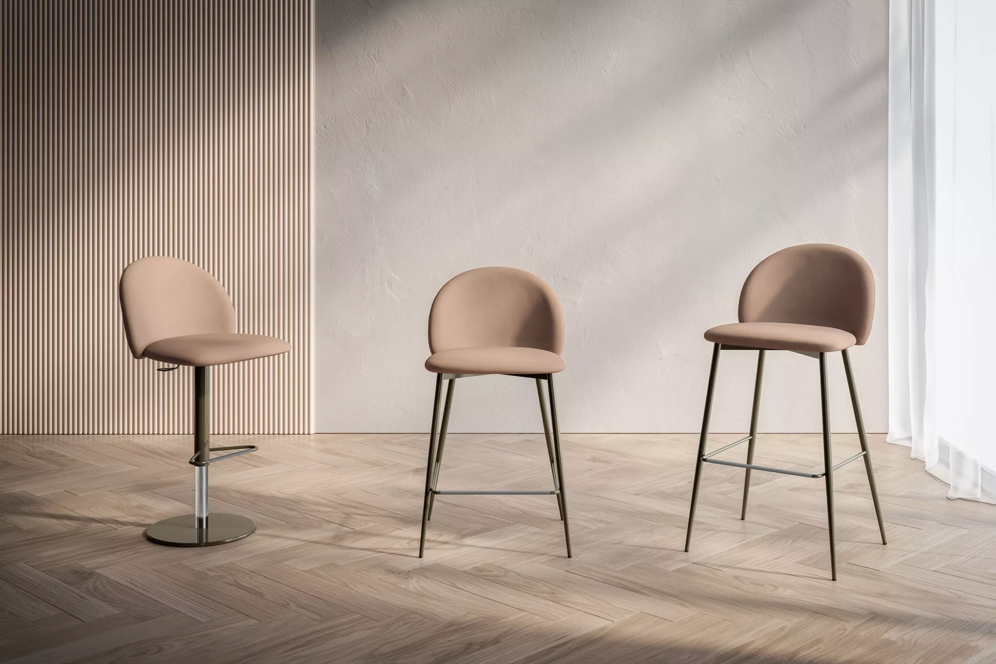 Rebecca Footstool by Bontempi in Royal Oak, MI featuring a sleek metal frame and plush upholstery.