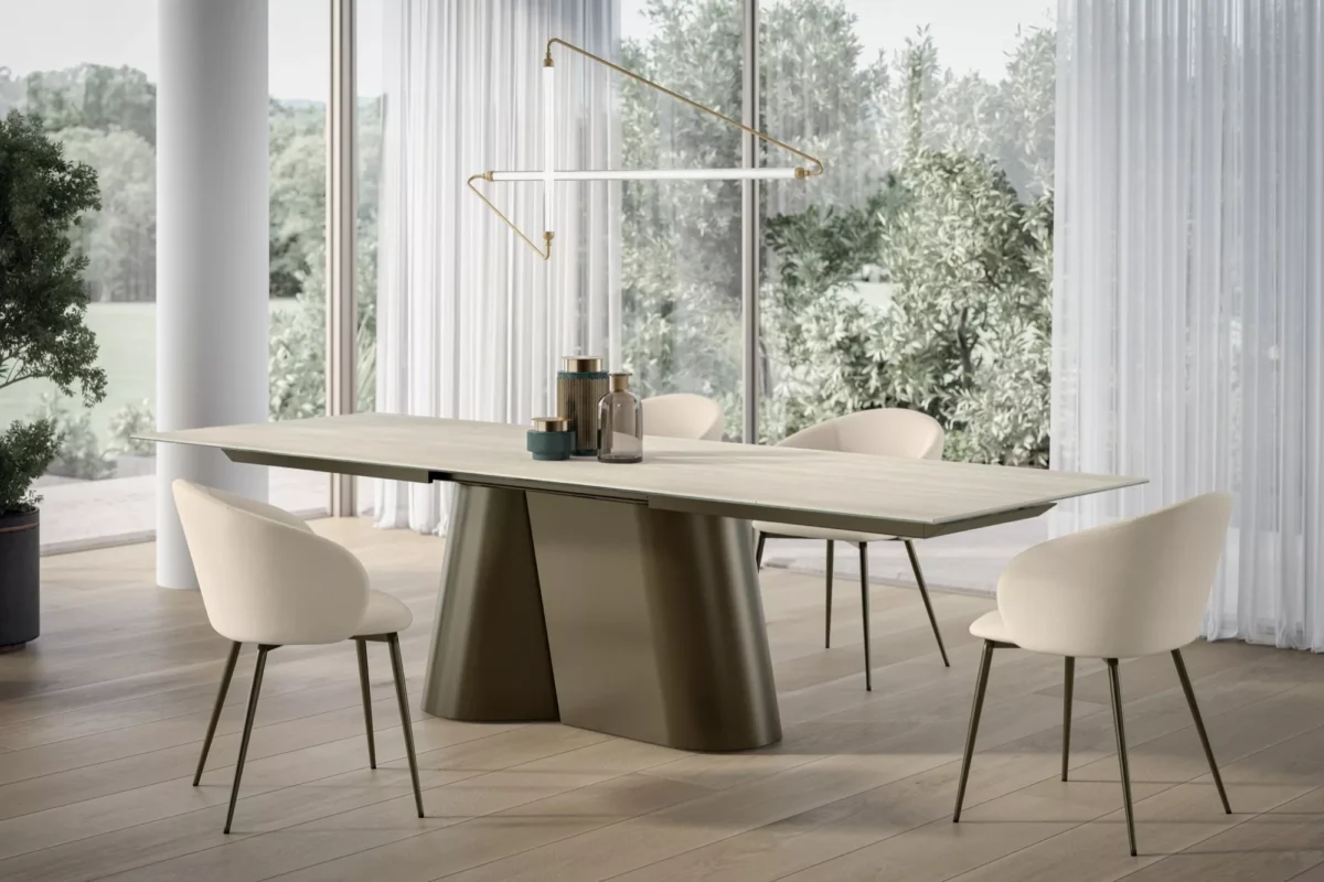 "Elegant dining chair Rebecca by Bontempi with smooth wooden frame and comfortable upholstered seating."