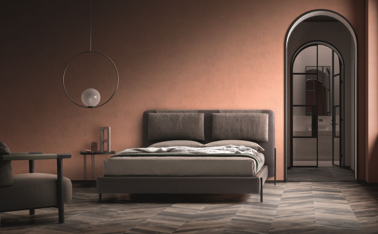 “ALAR bed by Ditre Italia – modern Italian upholstered bed with clean lines and cushioned headboard”