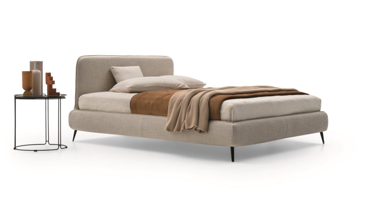 “Aris bed frame by Ditre Italia – sophisticated Italian design with subtle curves and luxurious upholstery”