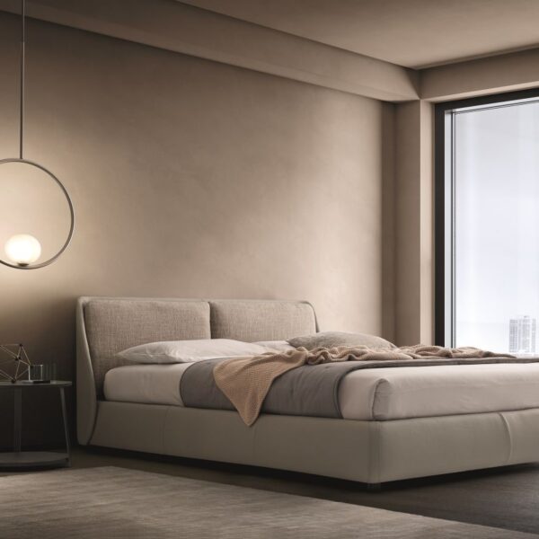 “BEND bed by Ditre Italia – modern Italian bed with curved upholstered headboard and minimalist frame”