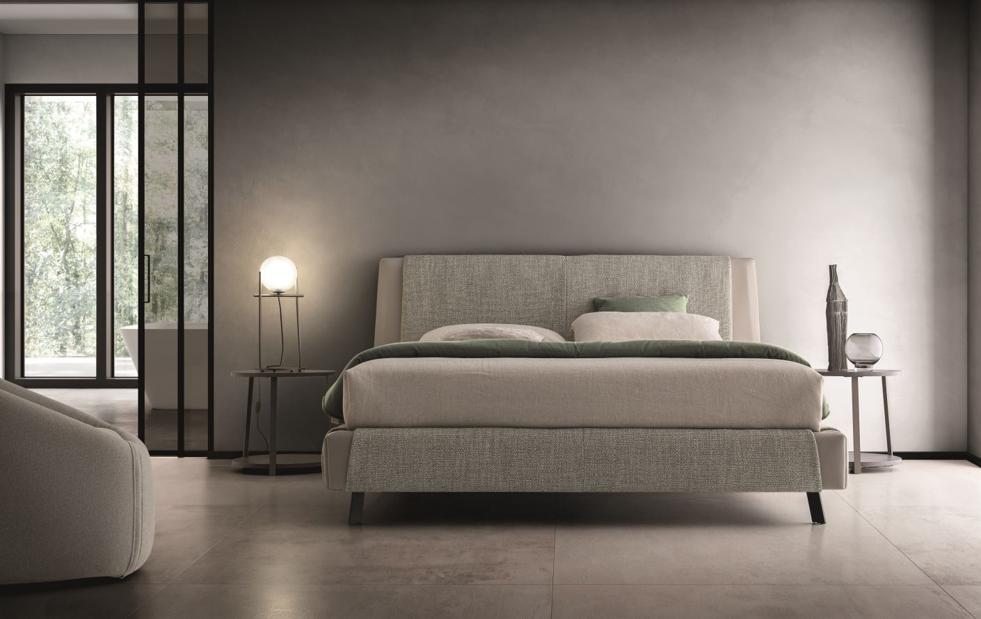 “KAILUA bed by Ditre Italia – modern Italian bed with elegant upholstered headboard and minimalist frame”