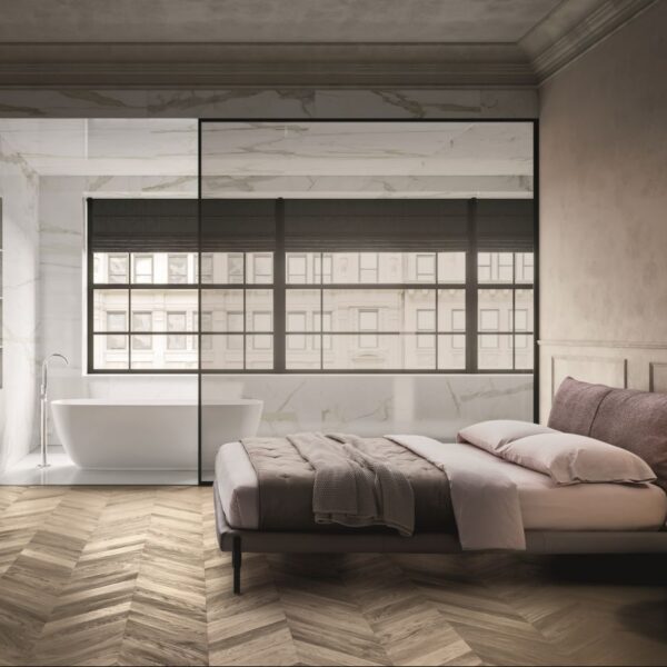 “KIM bed by Ditre Italia – modern Italian upholstered bed with slim profile and elegant headboard”