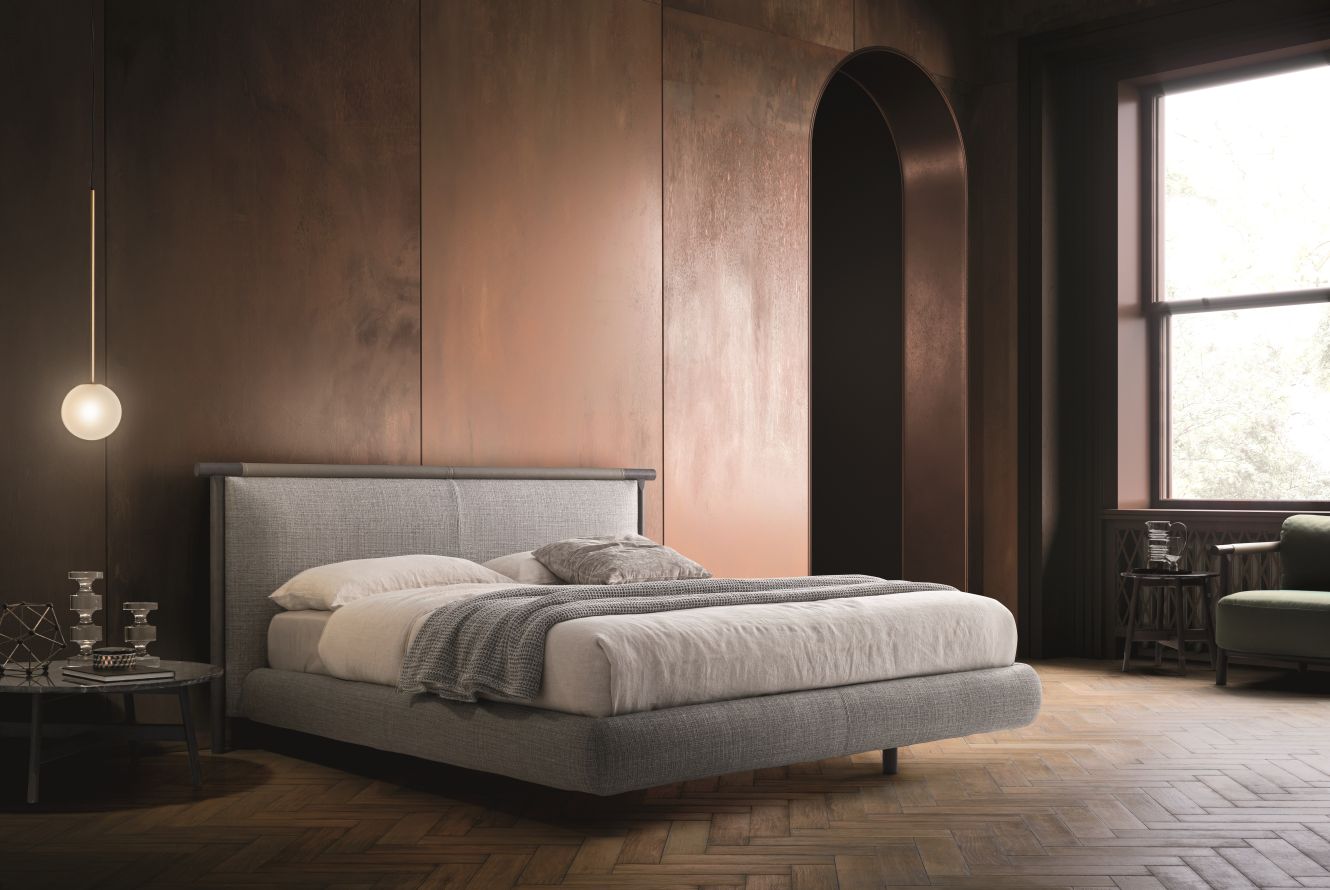 “NATHAN bed by Ditre Italia – modern Italian bed with wide upholstered headboard and clean-lined frame”