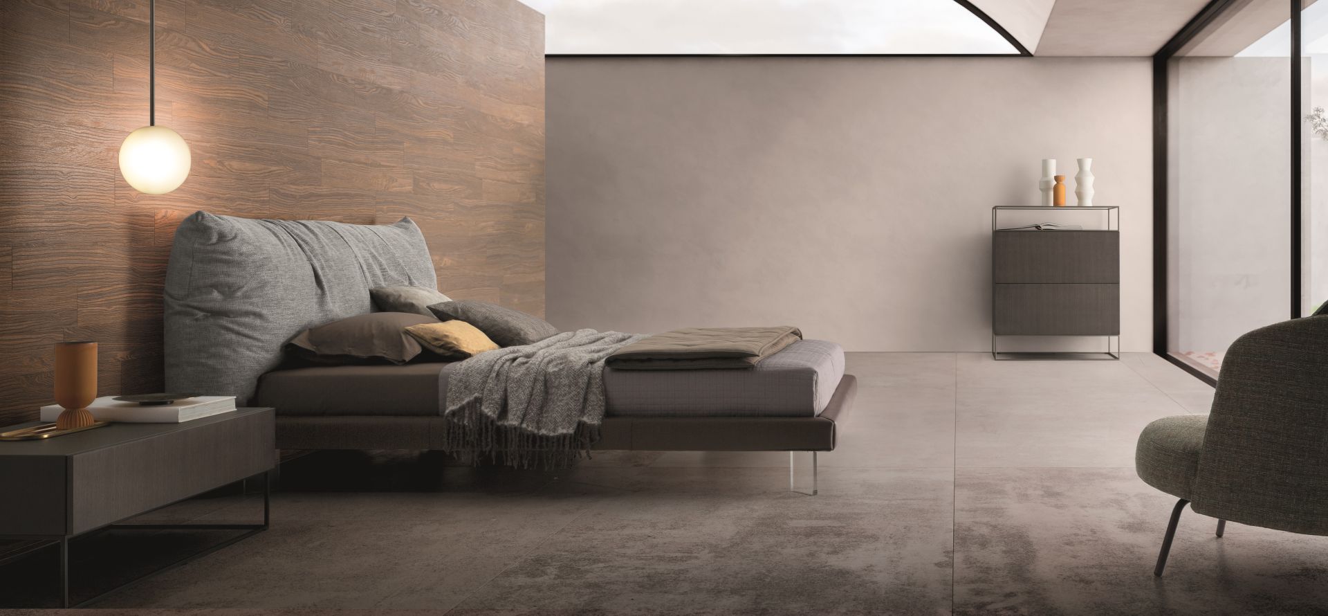 “PAPILO bed by Ditre Italia – contemporary Italian bed with oversized cushioned headboard and relaxed silhouette”