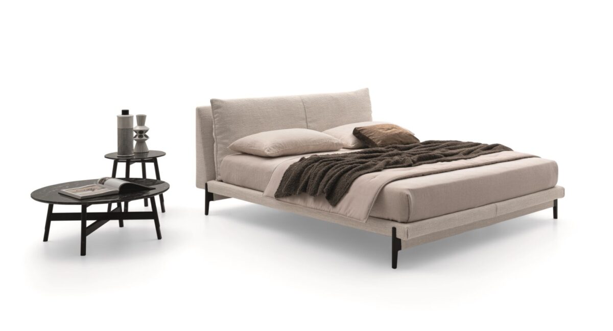 “Ditre Italia KIM bed – contemporary platform bed featuring clean lines and refined fabric finish”