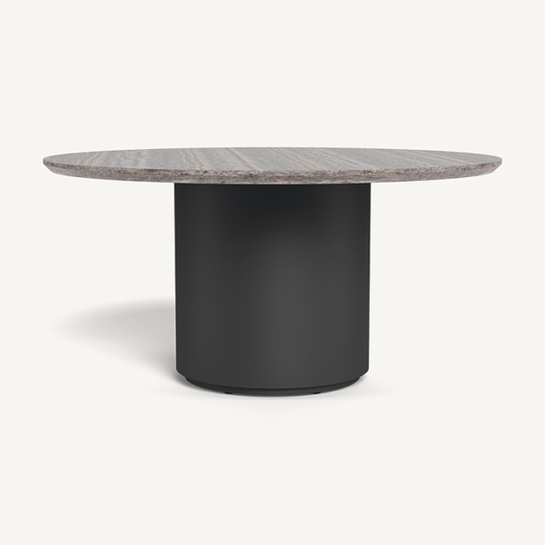“Contemporary outdoor dining table by Harbour – 60” Santorini round stone design with luxurious finish”