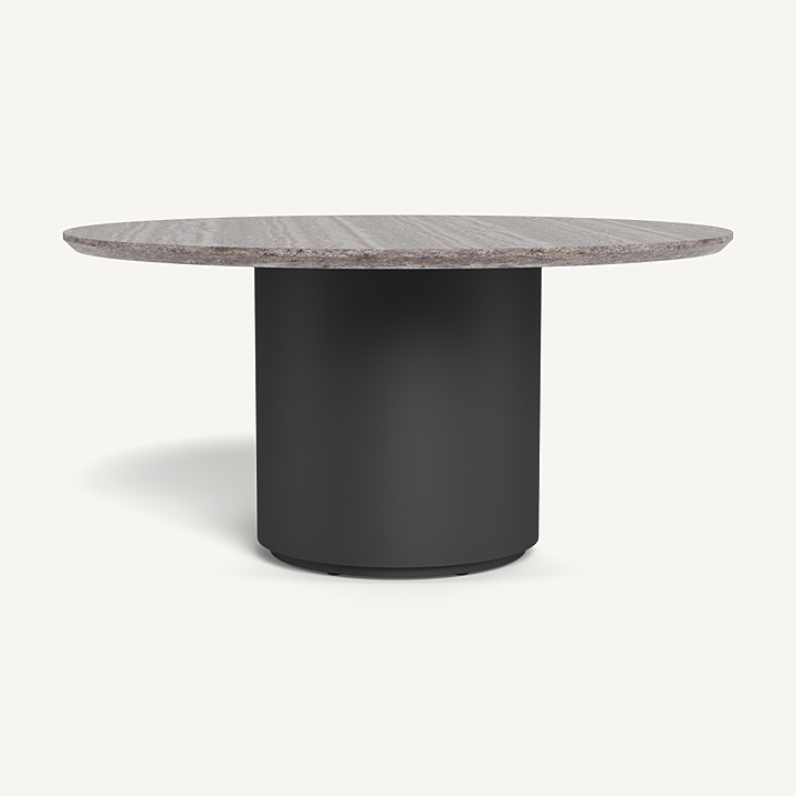 “Contemporary outdoor dining table by Harbour – 60” Santorini round stone design with luxurious finish”