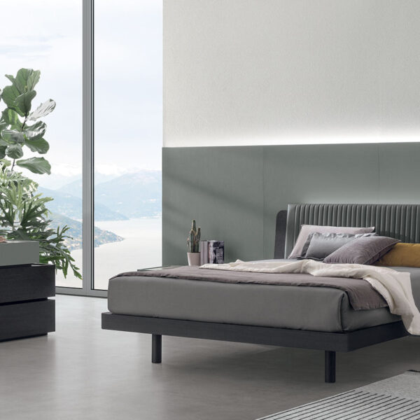 “Roxy bed by Tomasella – modern Italian bed with soft upholstered headboard and sleek minimalist frame”