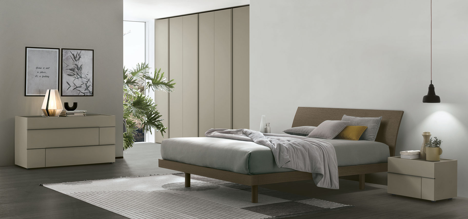 “Narciso bed by Tomasella – modern Italian bed with geometric upholstered headboard and minimalist low-profile frame”