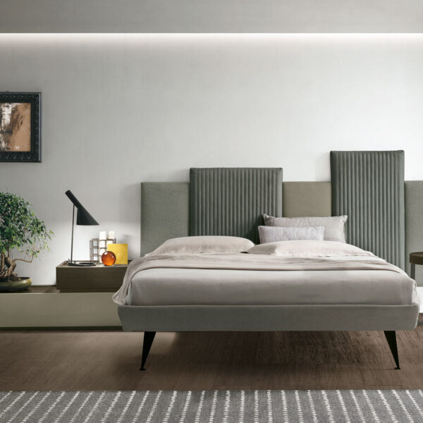 “Skyline bed by Tomasella – modern Italian designer bed with tall upholstered headboard and sleek minimalist frame”