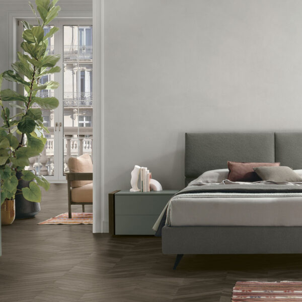 “Set bed by Tomasella – modern Italian bed with customizable headboard panels and minimalist frame”