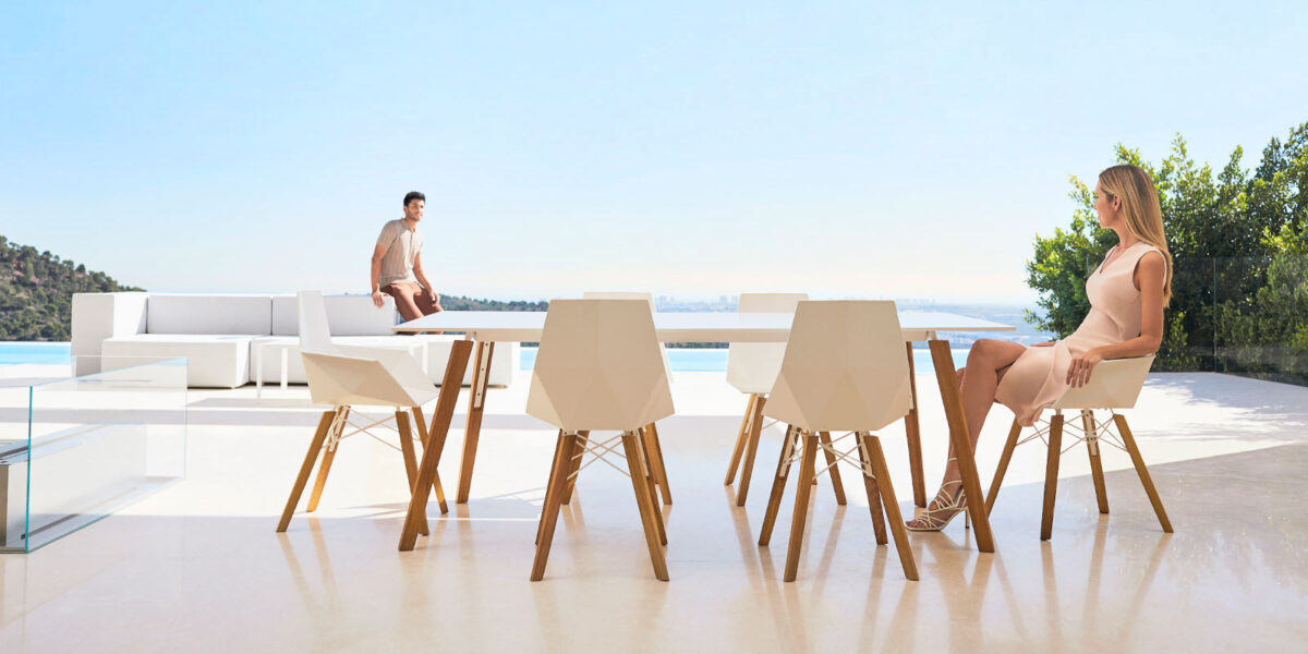 High-end FAZ Wood Stool by Vondom, crafted with eco-friendly wood and weather-resistant materials for Troy, Michigan decks