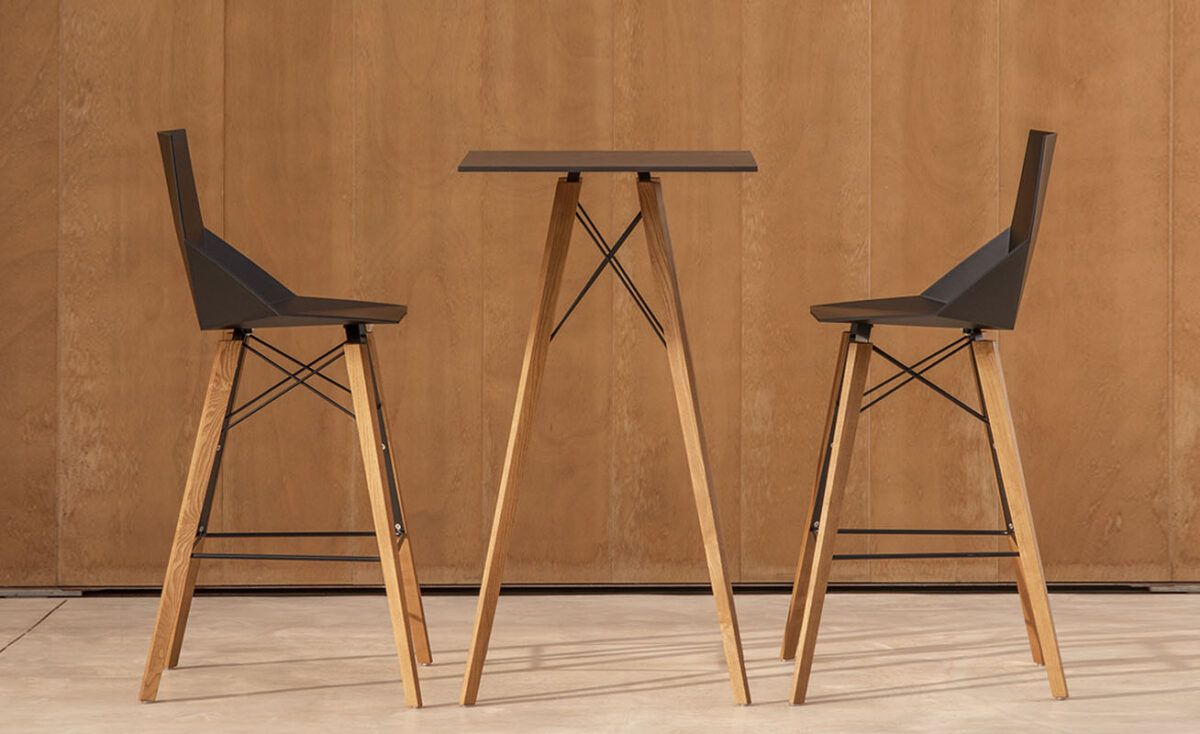Luxury FAZ Wood Stool from Vondom perfect for garden bars, poolside counters, or rooftop terraces