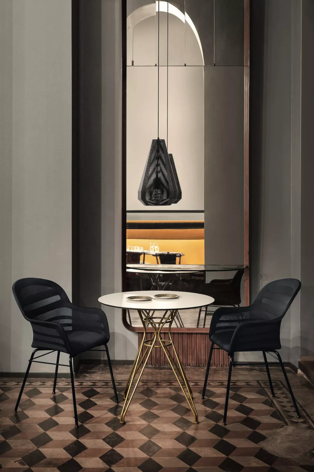 “Modern ‘Vincent Low’ chair by Bontempi – low‑seat dining chair in beige velvet with polished chrome legs.”