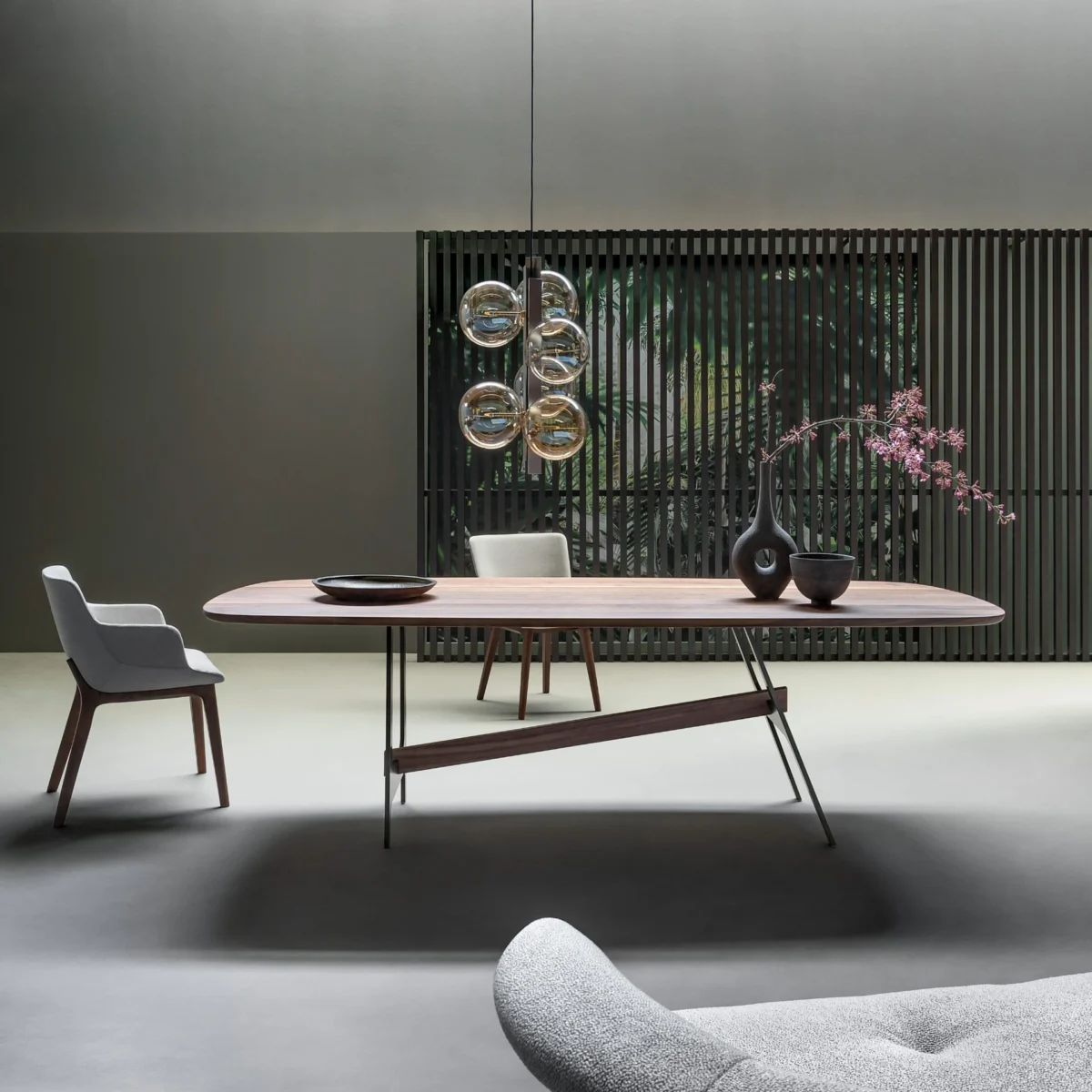 Slot console by Giuseppe Viganò for Bonaldo, combining rounded tabletop (wood, marble, ceramic) with sculptural leg structure
