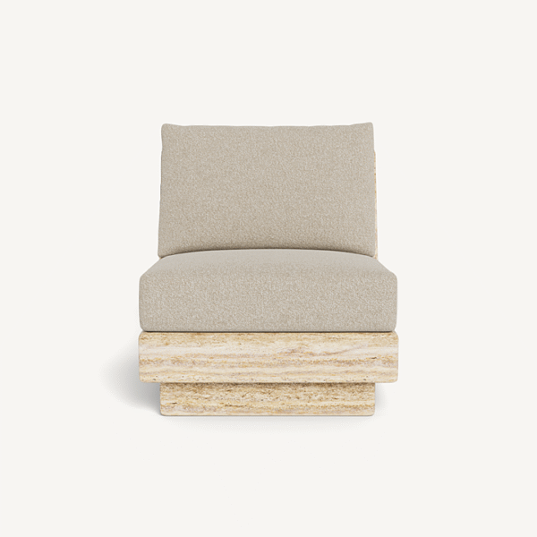 “Harbour Tulum Travertine Chair – contemporary armless lounge with minimalist design and deep seating”