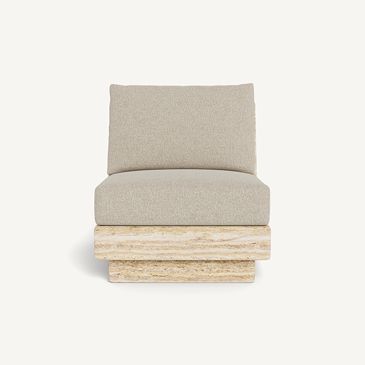 “Harbour Tulum Travertine Chair – contemporary armless lounge with minimalist design and deep seating”
