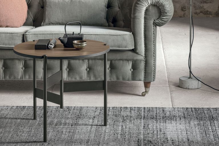 “Tavolino Moon by Tomasella – modern Italian coffee table with circular top and minimalist curved metal base”