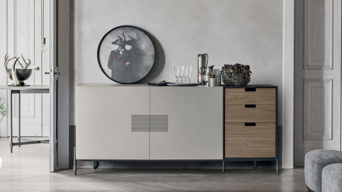 “Madia Time by Tomasella – modern Italian sideboard with clean lines and refined push-pull cabinet doors”