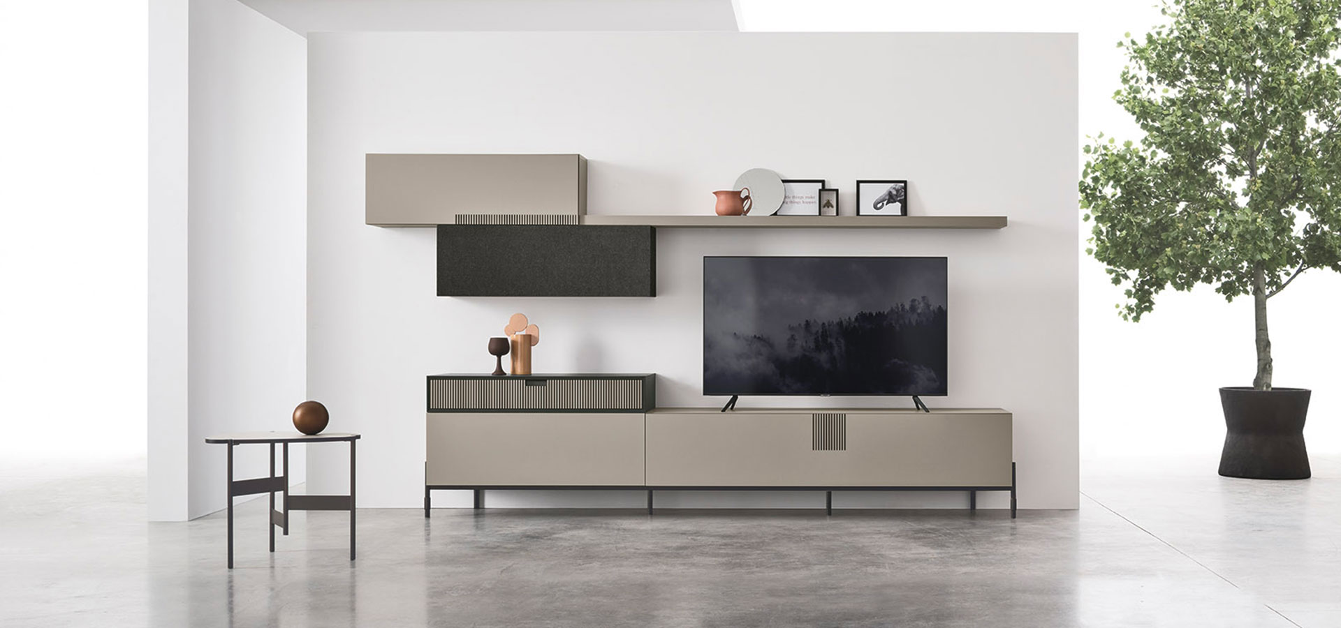 “TIME UNIT_TI 118 by Tomasella – modern Italian wall unit with balanced open shelves and closed storage for sleek, functional interiors”