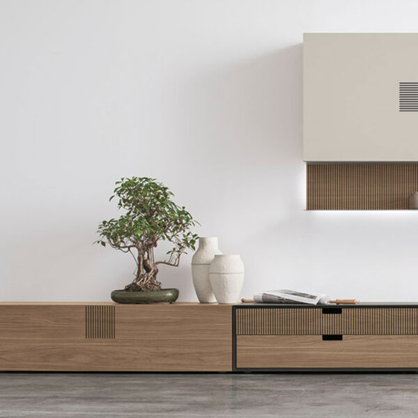 “TIME UNIT_TI 103 by Tomasella – modern Italian wall unit featuring open shelving, closed cabinetry, and a clean linear design”