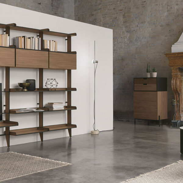 “TIME UNIT_TI 119 by Tomasella – modern Italian modular wall unit with open shelving and closed storage compartments”