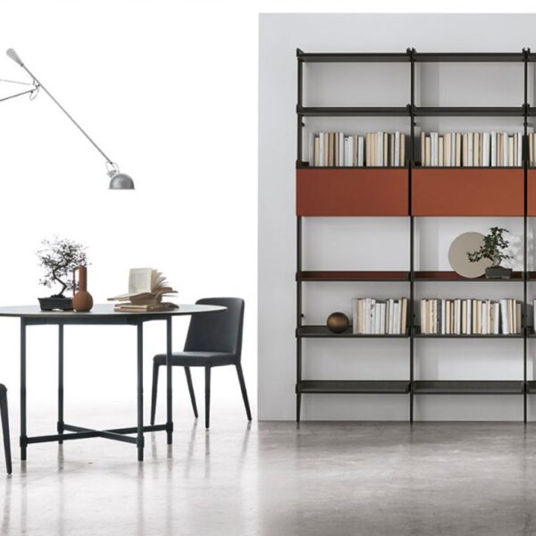 “TIME UNIT_TI 121 by Tomasella – modern Italian wall unit with asymmetrical shelving and elegant closed storage”