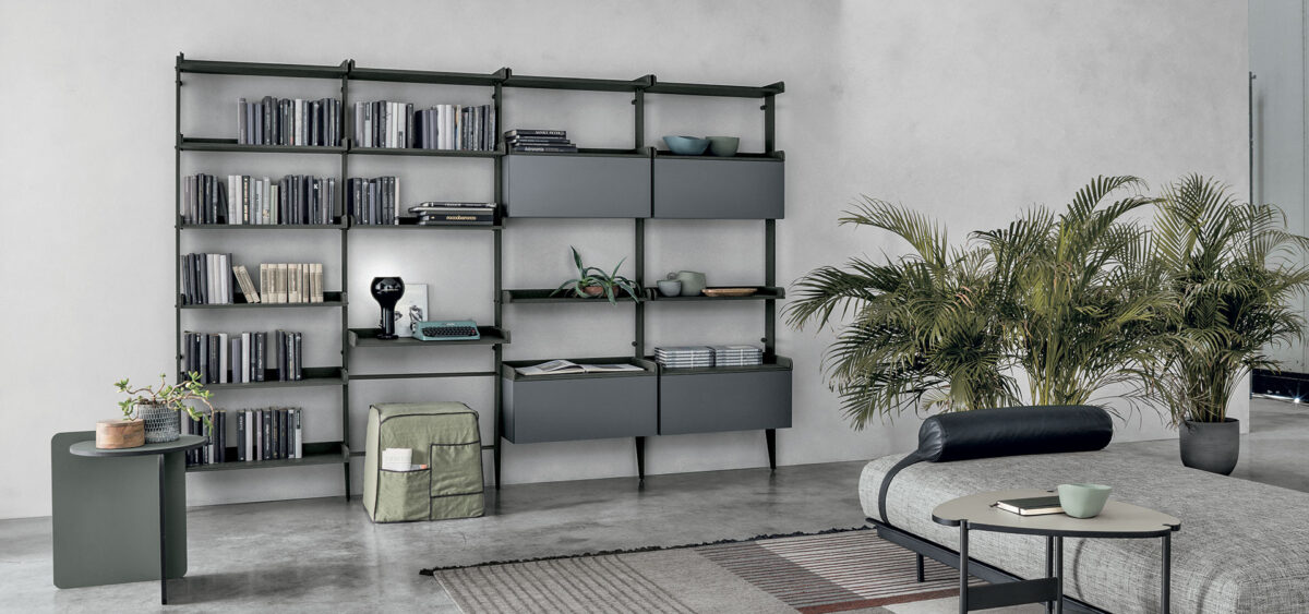“TIME UNIT_TI 120 by Tomasella – modern Italian wall unit with minimalist design, shelving, and closed storage elements”