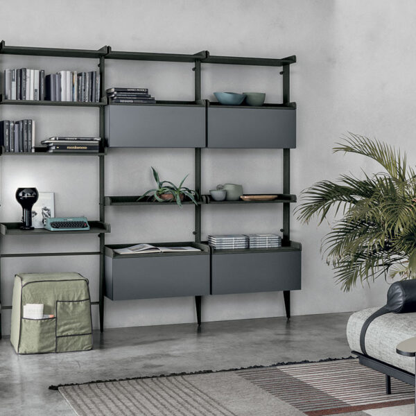 “TIME UNIT_TI 120 by Tomasella – modern Italian wall unit with minimalist design, shelving, and closed storage elements”