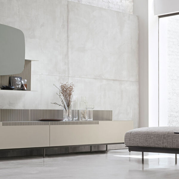 “TIME UNIT_TI 111 by Tomasella – modern Italian wall unit with floating base cabinets, vertical shelving, and minimalist elegance”