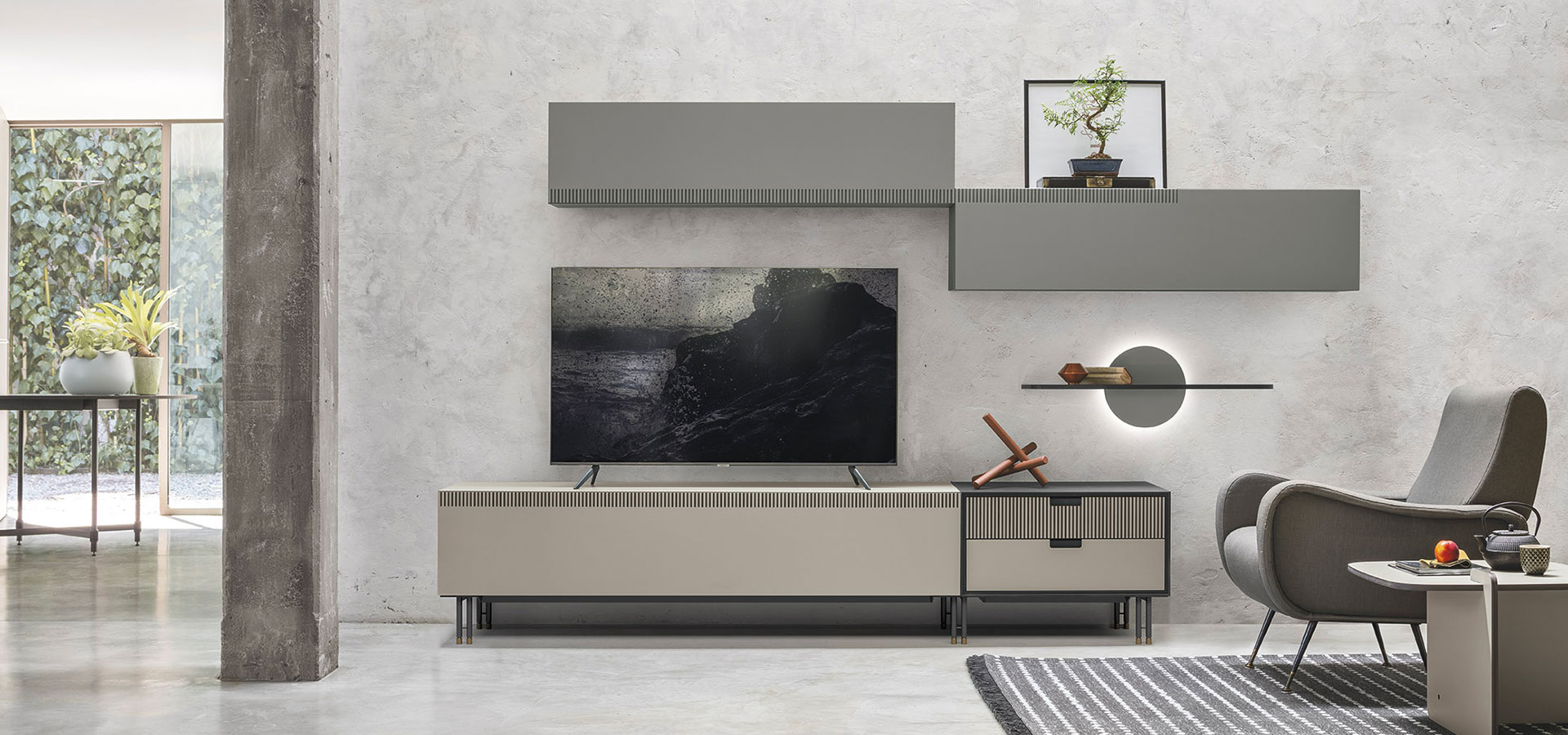 “TIME UNIT_TI 113 by Tomasella – modern Italian wall unit with open shelving, sleek cabinetry, and minimalist modular design for stylish living spaces”
