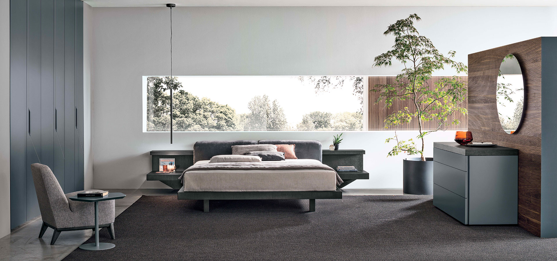 “Morfeo bed by Tomasella – modern Italian bed with high upholstered headboard and clean-lined frame”