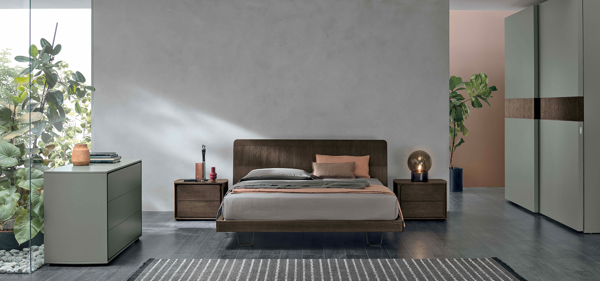 “Frame bed by Tomasella – modern Italian bed with clean-lined upholstered headboard and slim, minimalist frame”