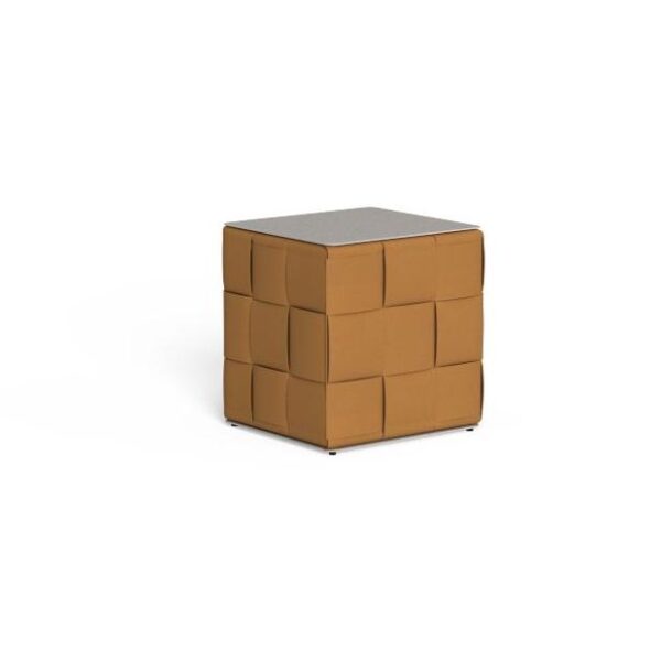 High-end Tressé Cube by Studio Talenti for Talentispa, modern Italian outdoor woven pouf for Troy, Michigan.