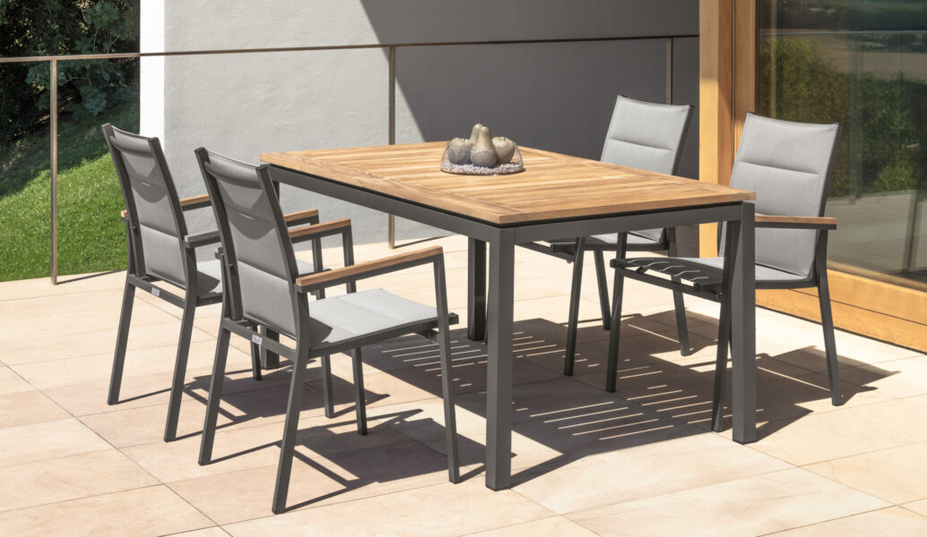 Timber Dining Armchair by Talenti – elegant outdoor armchair with natural wood frame and cushioned seat