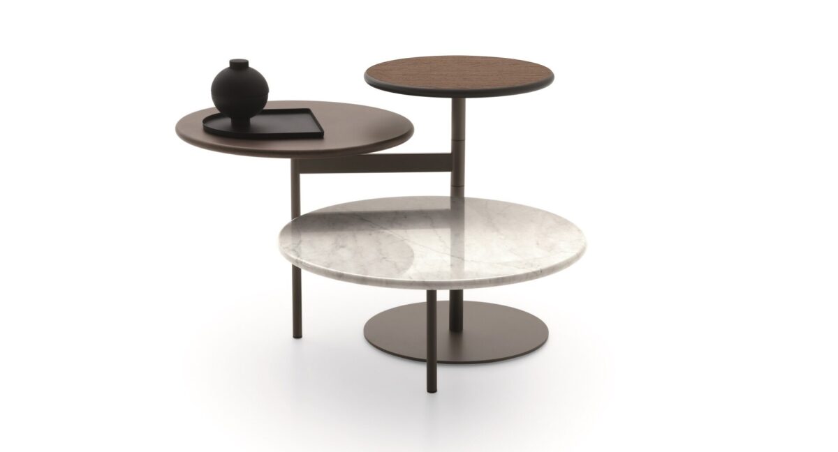 “Ditre Italia TRIS – contemporary trio of coffee tables featuring varying heights and elegant circular design”